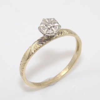 Vintage 10k Yellow White Gold Diamond Wedding Engagement Ring Size 6.  25 Gha