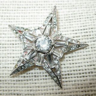 Vintage Boucher 3327 Sunburst Star Brooch Pin Clear Baguettes & Rhinestones