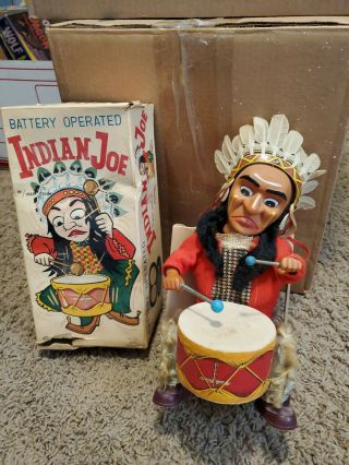 Indian Joe W/war Drum Battery Operated Vintage Toy Made In Japan