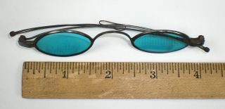Antique ca.  1860 ' s Spectacles with Blue Green Lenses & Folding Temples Vintage 2