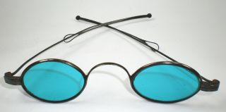 Antique ca.  1860 ' s Spectacles with Blue Green Lenses & Folding Temples Vintage 3