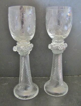 Stunning Antique Wine / Champagne Glasses With Hollow Twisted Stems