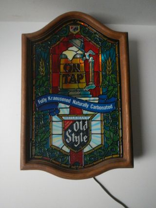 Vintage Heileman Old Style Beer Lighted Bar Sign Faux Stained Glass 12 " X 19 "
