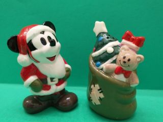 Disney Mickey Santa With Christmas Bag Of Toys Salt And Pepper Shakers