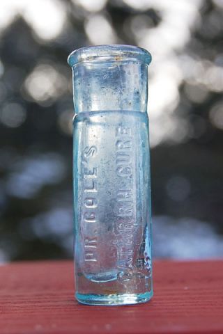 Tiny Antique Aqua Bottle Dr Coles Catarrh Cure Scarce Quack Cure