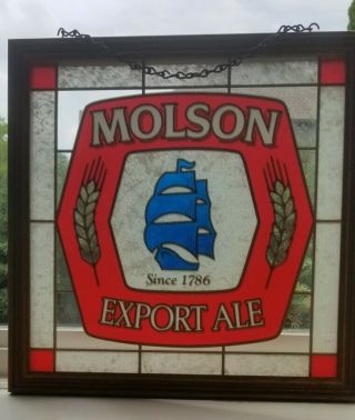 Vintage Molson Export Ale Since 1786 Framed Faux Stained Glass Beer Sign 16 " X16 "