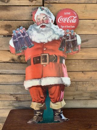 Vintage 1950’s Coca Cola Santa Claus Easel Back Cardboard Sign