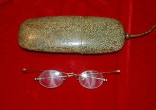 Rare Olive Shagreen Spectacle Case With Civil War Era Glasses