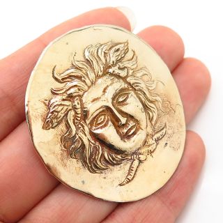 925 Sterling Silver Gold Plated Vintage Hermes Greek God Round Slide Pendant