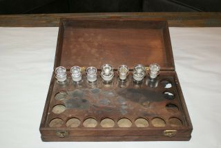 Antique Pharmacy Apothecary Medicine Bottles,  7 Bottles With Wood Case