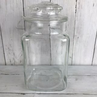 Vintage Medium Square Apothecary Candy Jar Dish Clear Glass 9 1/2” Tall
