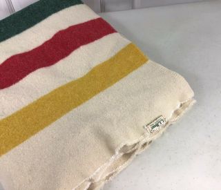 LL BEAN Vintage Wool Blanket Three Stripes Made USA 2