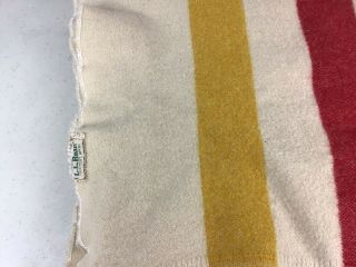 LL BEAN Vintage Wool Blanket Three Stripes Made USA 3