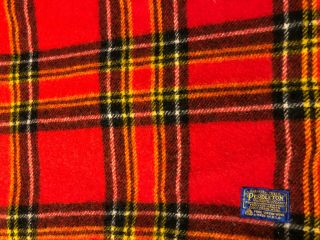 Vtg Pendleton 100 Virgin Wool Tartan Plaid Blanket 64” X 48” Red Yellow Black
