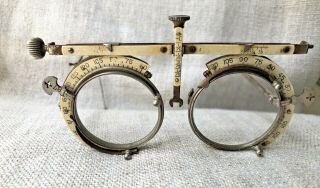 OPTOMETRIST ' S ANTIQUE TRIAL LENS FRAME & EYE CHART STEAMPUNK GLASSES SMALL SIZE 2