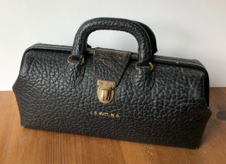 Vintage Eli Lilly Black Leather & Brass Medical Doctor 13 " Bag