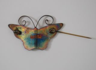 Vintage DAVID ANDERSON Sterling Silver Green Enamel Guilloche Butterfly Brooch 3
