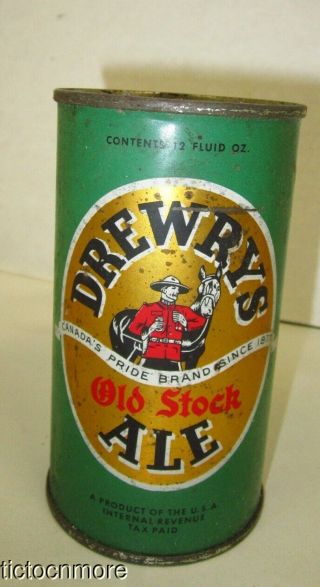 Vintage Drewrys Old Stock Ale South Bend Indiana Metal Flat Top Beer Can