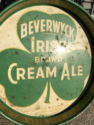 Vintage Beer Tray BEVERWYCK IRISH CREAM ALE 1940s Green Metal ALBANY YORK 2