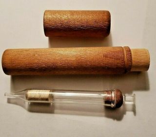 Antique Medical Glass Syringe In Wood Case Holder