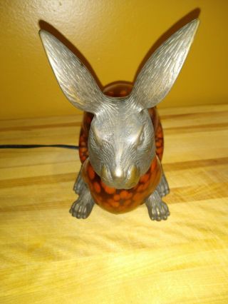 Vintage Tin - Chi 1996 Bronze Amber Glass Bunny Rabbit Lamp