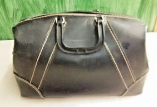 Vintage / Antique Cheney England Black Leather Doctor Dr Bag 18 "