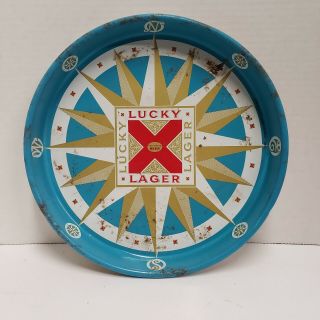 Vintage Lucky Lager Beer Metal Serving Tray,  Great Colors & Graphics,  Good Shape