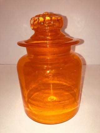 Vintage Apothecary Hand Blown Daisy Lid Glass Jar Canister Pharmacy Shop Orange