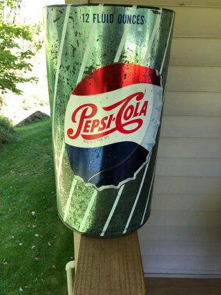Vintage Pepsi Cola Metal Trash Can 19 1/4 Inches Tall
