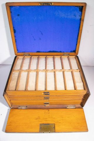 Vintage Wood Medical Microscope Glass Slide Box Case