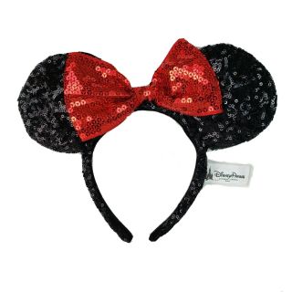 Disney Parks Minnie Mouse Sequin Ears Headband Bow Black Red Vacation