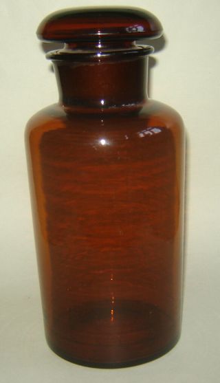 Antique Old Vintage Apothecary / Pharmacist Brown Amber Glass Medicine Jar 10 "