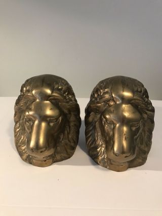 Vintage Andrea By Sadek Solid Brass Lion Bookends Two 5 " Tall -