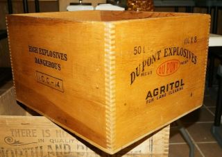 Vintage 1930s - 40s Dupont Explosives Dynamite Dovetail Advertising Wood Box
