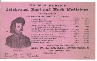 Antique Quack Medicine Advertising Card/blotter Dr W.  H.  Blair Baltimore Ephemera