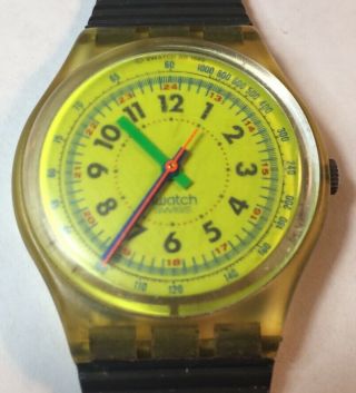 1986 Vintage Swatch Watch Gk116 Lemon Iceberg Good Cond