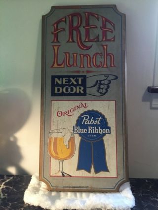 Pabst Blue Ribbon Beer Vintage Wooden Sign Lunch Next Door 24”x11”