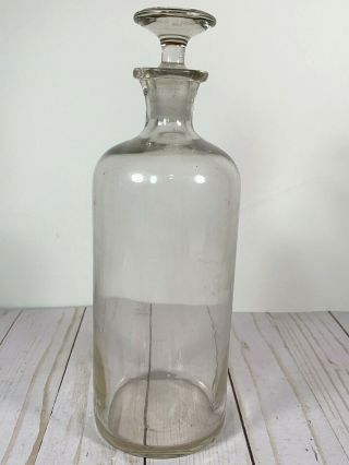 Large Tall 10” Antique Pharmacy/apothecary Jar With Shaved Glass Stopper