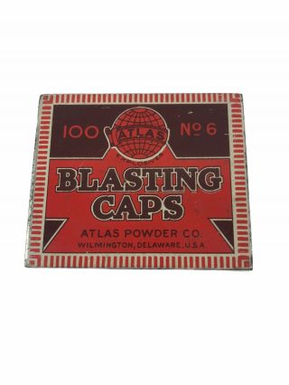 Vintage Atlas Powder Company Blasting Caps 100 No.  6 Metal Tin Only