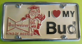 Vintage Budweiser Beer Bud Man Plastic Car Tag