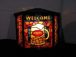 Vintage Genesee Beer Light Sign - Faux Stain Glass Welcome Genesee