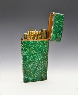 Fine Silver - Mounted Shagreen Drafting Set By Bleuler,  London