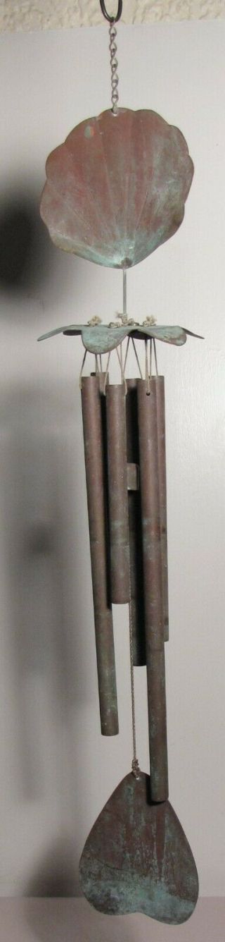 Vintage Large 30 " Copper 6 Tube Wind Chime Sound And Patina