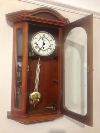 Vintage Hermle Westminster Chime Wall Clock With Selfs On Both Side 2