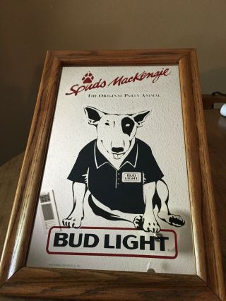 Spuds Mackenzie Mirror Bar Sign Budweiser Bud Light 1986 Anheuser Busch 18”x12”