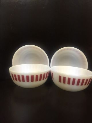 Vintage Hazel Atlas Red Candy Stripe Milk Glass Bowls Set Of 4
