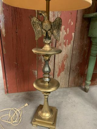 Set Of 2 Vintage Brass Bald Eagle Table Lamps With Shades 45”tall