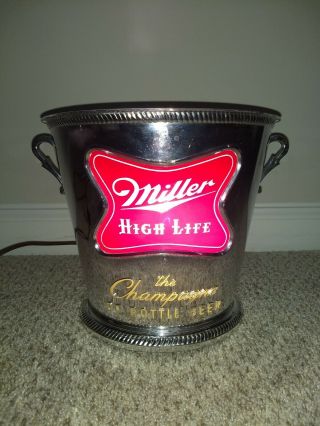 Vintage Miller High Life Champagne Of Beer Bucket Lighted Wall Sign