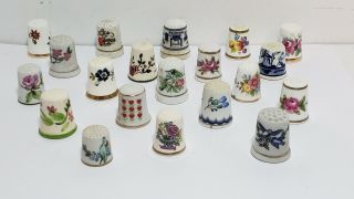 20 Old Thimbles - For Sewing - Porcelain - Delft - Masons - Royal Adderly - Royal Doulton - 7