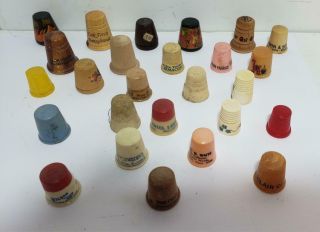 26 Old Thimbles - For Sewing - Wood - Plastic - Advertising - Painted - Vintage - 10